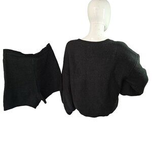 Onzie Ribbed Knit Short Set Athleisure Oversize Sweater High Waist Women M Black